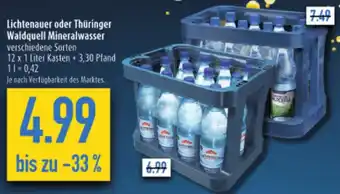 diska Lichtenauer oder Thüringer Waldquell Mineralwasser 12 x 1 Liter Kasten Angebot