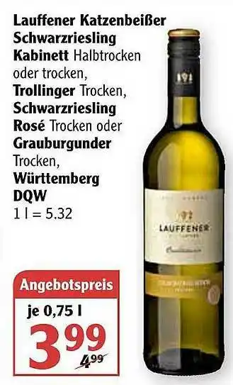 Globus Lauffener Katzenbeißer Schwarzriesling Kabinett, Trollinger, Schwarzriesling Rosé Oder Grauburgunder Oder Württemberg Dqw Angebot