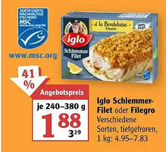 Globus Iglo Schlemmer-filet Oder Filegro Angebot