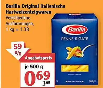 Globus Barilla Original Italienische Hartweizenteigwaren Angebot