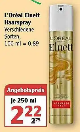 Globus L'oréal Elnett Haarspray Angebot