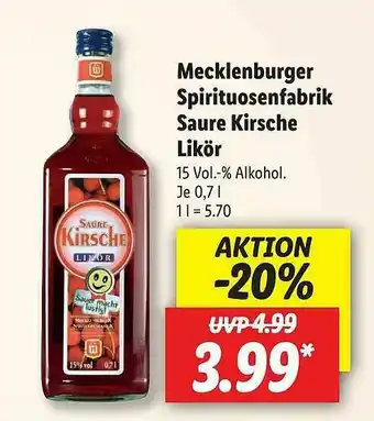 Lidl Mecklenburger Spirituosenfabrik Saure Kirsche Likör Angebot