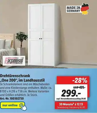 Lidl Express Möbel Drehtürenschrank „one 200”, Im Landhausstil Angebot