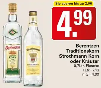 WEZ Berentzen Traditionskorn Strothmann Korn oder Kräuter 0,7Ltr. Flasche Angebot