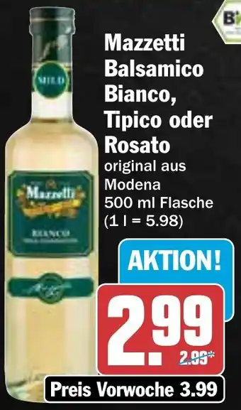 AEZ Mazzetti Balsamico Bianco, Tipico oder Rosato 500 ml Flasche Angebot