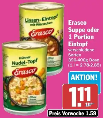 AEZ Erasco Suppe oder 1 Portion Eintopf 390-400 g Dose Angebot