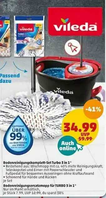 PENNY Bodenreinigungskomplett-set Turbo 3in1 Bodenreinigungsersatzmopp Für Turbo 3in1 Angebot