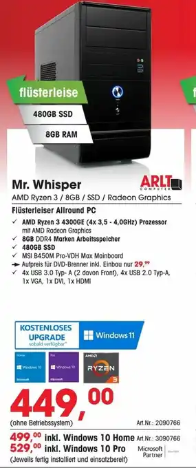 Arlt Mr. Whisper AMD Ryzen 3/ 8GB/ SSD / Radeon Graphics Angebot