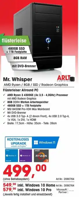 Arlt Mr. Whisper AMD Ryzen / 8GB/ SSD / Radeon Graphics Angebot