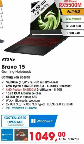 Arlt MSi Bravo 15 Gaming Notebook Angebot