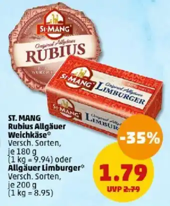 PENNY ST. MANG Rubius Allgäuer Weichkäse 180 g, Allgäuer Limburger 200 g Angebot