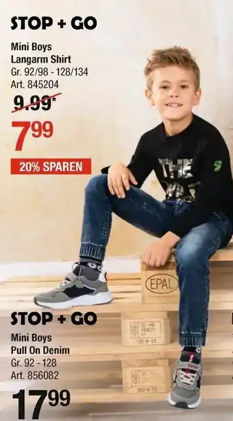 AWG Mode Stop+Go Mini Boys Langarm Shirt oder Mini Boys Pull on Denim Angebot