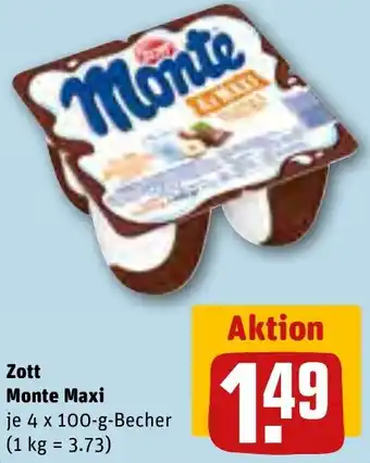 REWE Zott Monte Maxi 4 x 100 g Becher Angebot