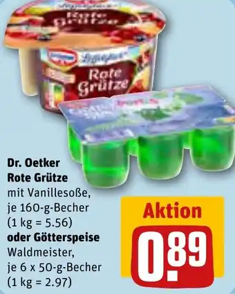 REWE Dr. Oetker Rote Grütze 160 g oder Götterspeise 6x50 g Becher Angebot