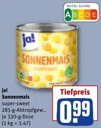 REWE ja! Sonnenmais 330 g Dose Angebot