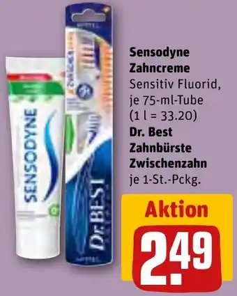 REWE Sensodyne Zahncreme 75 ml Tube oder Dr. Best Zahnbürste Zwischenzahn 1-St.-Pckg. Angebot