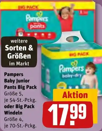 REWE Pampers Baby Junior Pants Big Pack Größe 5 oder Big Pack Windeln Größe 4 Angebot