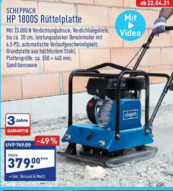 Aldi Nord Scheppach HP 1800S Rüttelplatte Angebot