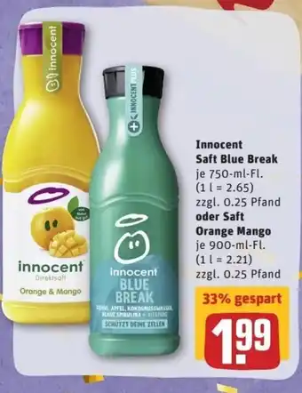 REWE Center Innocent Saft Blue Break 750ml oder Saft Orange Mango 900ml Angebot