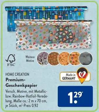 Aldi Süd HOME CREATION Premium Geschenkpapier Angebot