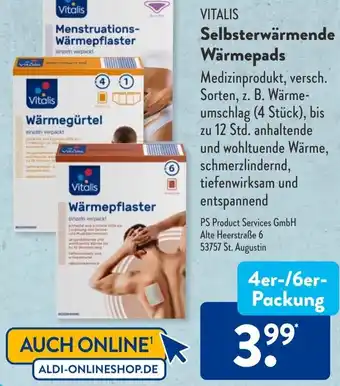 Aldi Süd VITALIS Selbsterwärmende Wärmepads 4er/6er-Packung Angebot