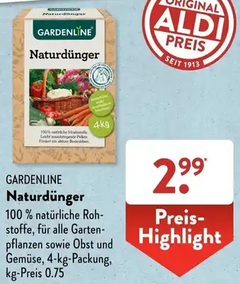 Aldi Süd GARDENLINE Naturdünger 4 kg Packung Angebot