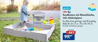 Aldi Süd roba Sandkasten mit Matschküche, inkl. Abdeckplane Angebot