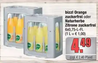 alldrink bizzl Orange zuckerfrei oder Naturherbe Zitrone zuckerfrei 6x0,75-L-FI. Angebot