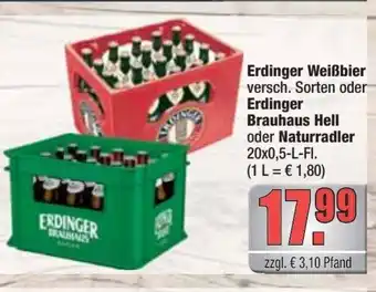 alldrink Erdinger Weißbier versch. Sorten oder Erdinger Brauhaus Hell oder Naturradler 20x0,5-L-FI. Angebot