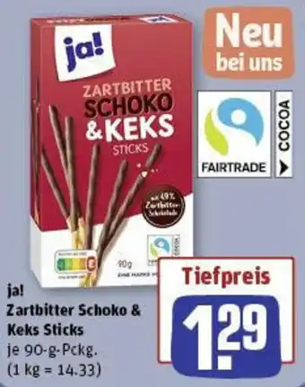 REWE ja! Zartbitter Schoko & Keks Sticks 90-g-Pckg. Angebot