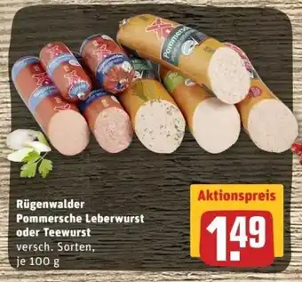 REWE Center Rügenwalder Pommersche Leberwurst oder Teewurst 100g Angebot