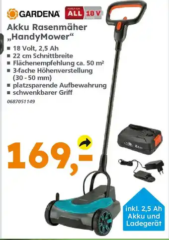 Globus Baumarkt GARDENA Akku Rasenmäher ,,HandyMower" Angebot