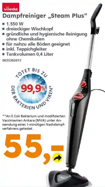 Globus Baumarkt vileda Dampfreiniger ,,Steam Plus" Angebot