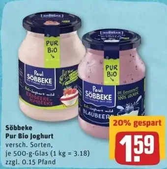 REWE Center Söbbeke Pur Bio Joghurt 500g Angebot