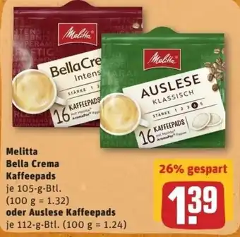 REWE Center Melitta Bella Creme Kaffeepads 105g oder Auslese Kaffeepads 112g Angebot