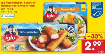 Netto Marken-Discount iglo Fischstäbchen, Backfischstäbchen oder Knusper-Fisch 352- 450 g Angebot