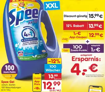 Netto Marken-Discount Spee Gel 100 Waschladungen Angebot