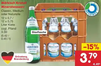 Netto Marken-Discount Märkisch Kristall Mineralwasserr 12x0,7/0,75 Liter Kiste Angebot