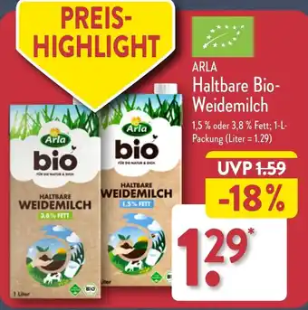 Aldi Nord ARLA Haltbare Bio-Weidemilch 1 L Packung Angebot