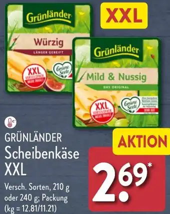 Aldi Nord GRÜNLÄNDER Scheibenkäse XXL 210 g oder 240 g Angebot