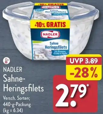 Aldi Nord NADLER Sahne Heringsfilets 440 g Packung Angebot