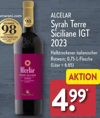 Aldi Nord ALCELAR Syrah Terre Siciliane IGT 2023, 0,75 L Flasche Angebot