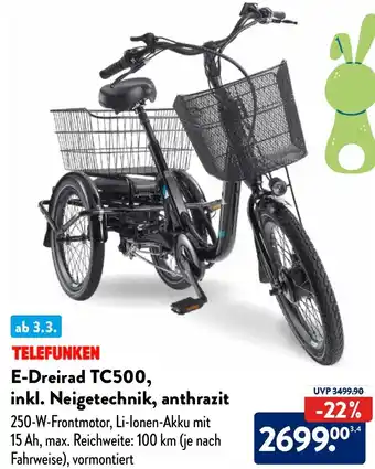 Aldi Nord TELEFUNKEN E-Dreirad TC500, inkl. Neigetechnik, anthrazit Angebot