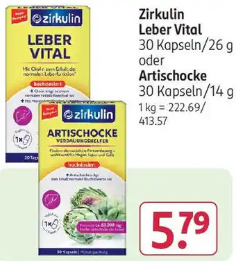 Rossmann Zirkulin Leber Vital 30 Kapseln/26 g oder Artischocke 30 Kapseln/14 g Angebot