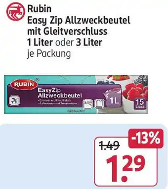 Rossmann Rubin Easy Zip Allzweckbeutel mit Gleitverschluss 1 Liter oder 3 Liter Angebot