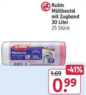 Rossmann Rubin Müllbeutel mit Zugband 30 Liter 25 Stück Angebot