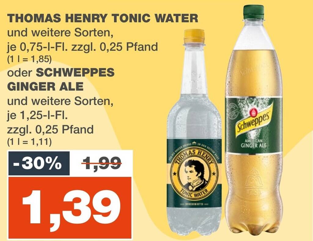 THOMAS HENRY TONIC WATER und weitere Sorten, 750ml oder SCHWEPPES
