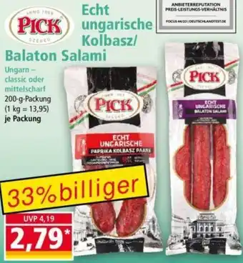 Norma PICK Echt ungarische Kolbasz/ Balaton Salami 200 g Packung Angebot