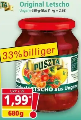 Norma PUSZTA Original Letscho 680 g Glas Angebot