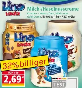 Norma Lino Lada Milch-/Haselnusscreme 350 g Glas Angebot